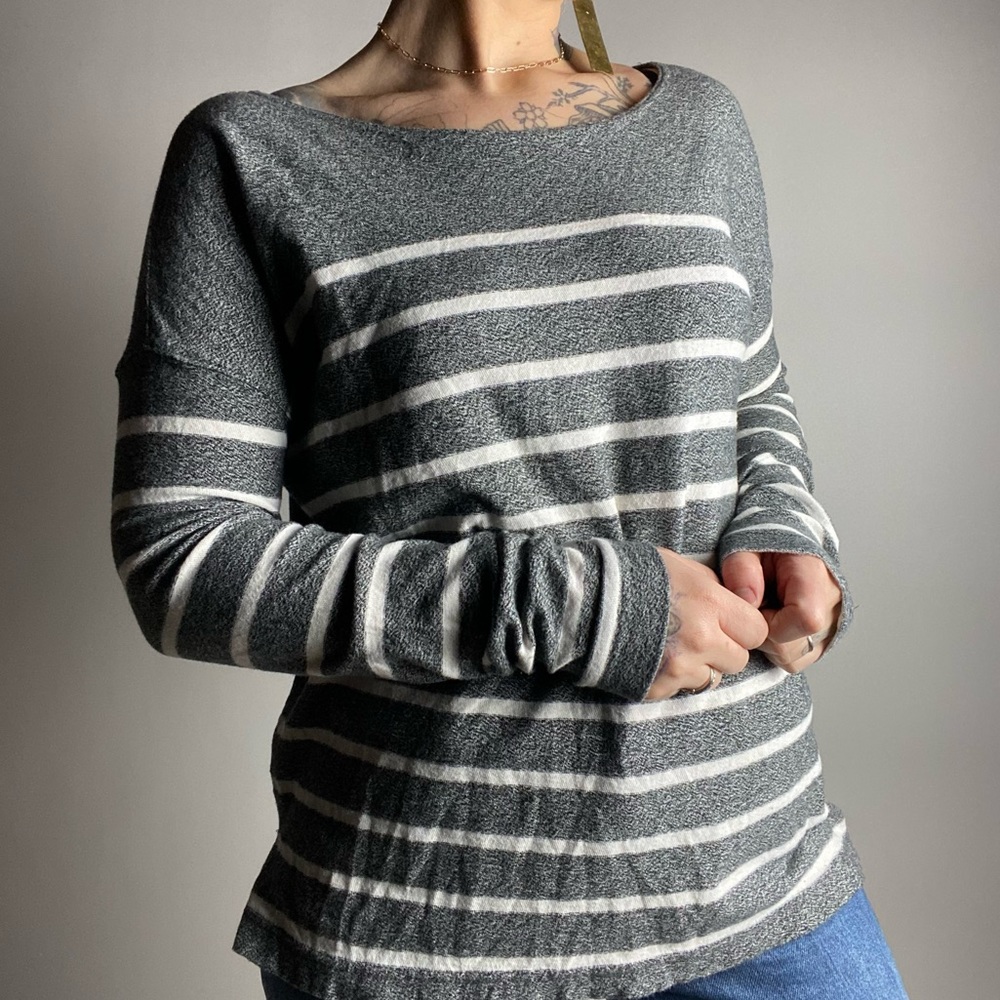 J. CREW Deck Striped Long Sleeve TShirt Gray White Womens Small